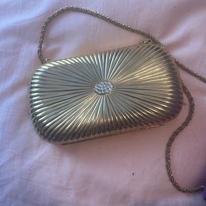 Gold clutch with shoulder strap (needs repair)